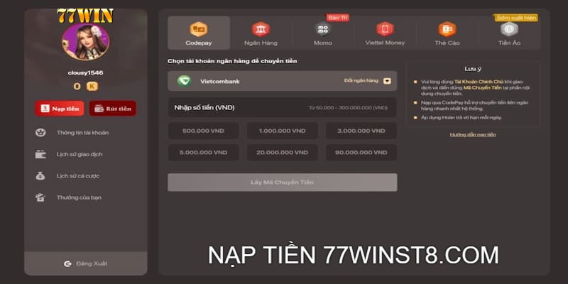 Lưu ý quan trọng khi nạp tiền tại nhà cái 77win uy tín